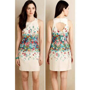 Maeve Anthropologie Tea Garden Sheath Dress Floral Lined Cream Multi Size 6